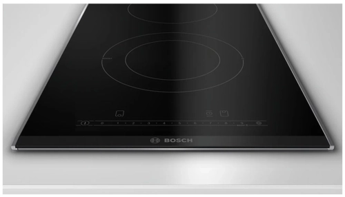 Электрическая варочная панель Bosch PKF375FP2E, цвет панели черный, цвет рамки серебристый