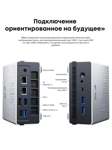 Мини-ПК Acer Gadget E10 ERBox 1, AMD Ryzen 7 6800H / 16 ГБ DDR5 / 512 ГБ SSD / AMD Radeon Graphics / Windows 11 Pro, белый; черный (6935768760450)
