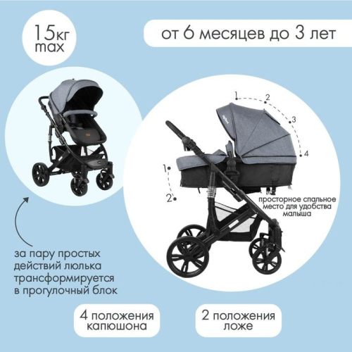 Коляска-трансформер Indigo LOTUS, темно-серый