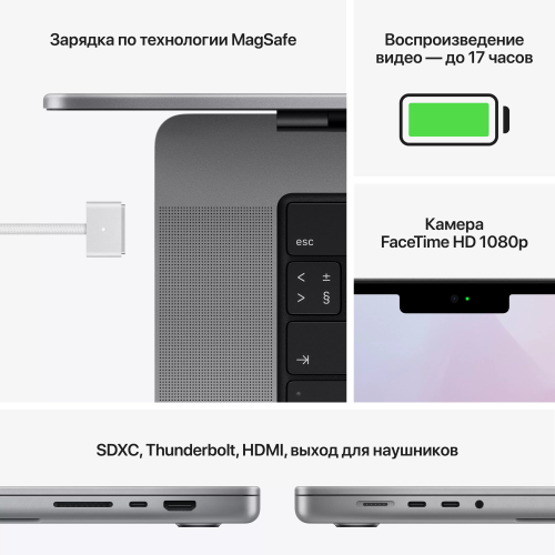 Ноутбук Apple MacBook Pro MKGQ3RU/A M1 Pro 10 core 16Gb SSD1Tb/16 core GPU 14.2" Retina XDR (3024x1964) Mac OS grey space WiFi BT Cam