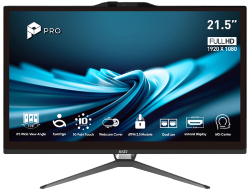 Моноблок MSI Pro AP222T 14M AiO 21,5" FHD IPS AG Touch, Core i3-14100 ,16Gb DDR5, 256GB SSD, Intel UHD,WiFi,BT,camera,Wired KB&mouse Eng / Rus,noOS, Black