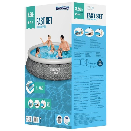 Бассейн надувной Fast Set, 396 x 84 см, фильтр-насос, картридж, 57376 Bestway